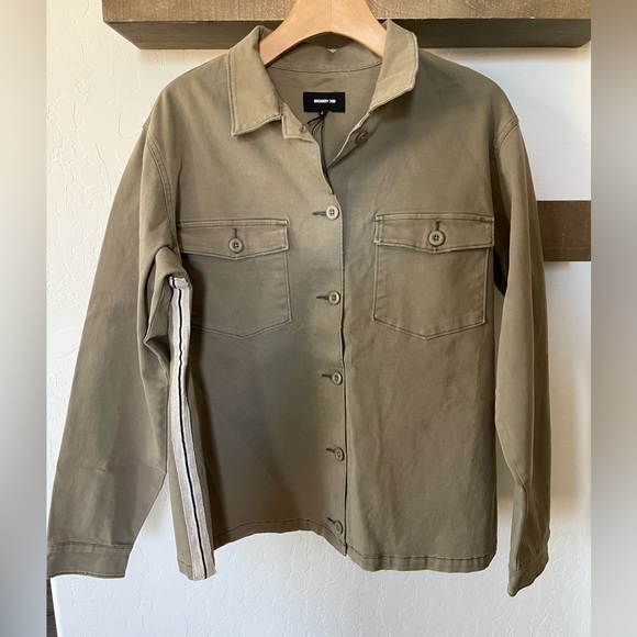 Monrow|Olive Anorak Jacket with Stripe Detail on Sides, Size Large•••Shaket - Picture 1 of 14
